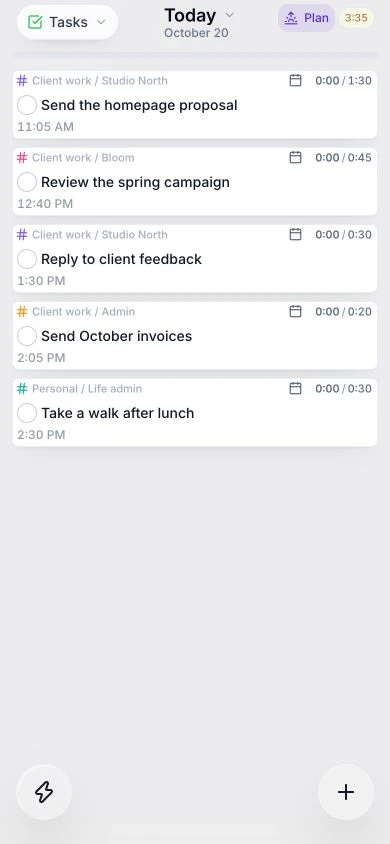 Juno's current mobile planner with example client tasks