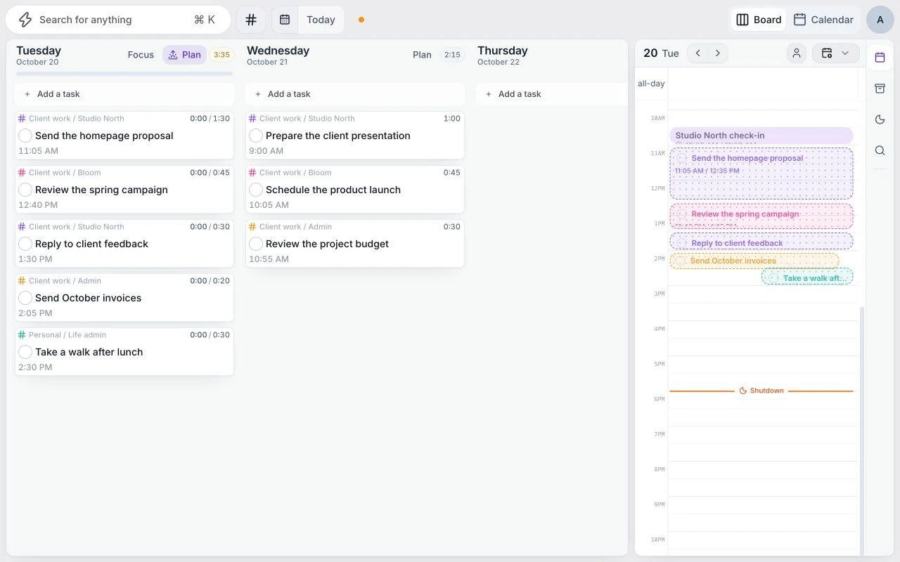 Juno's current planner with example client tasks