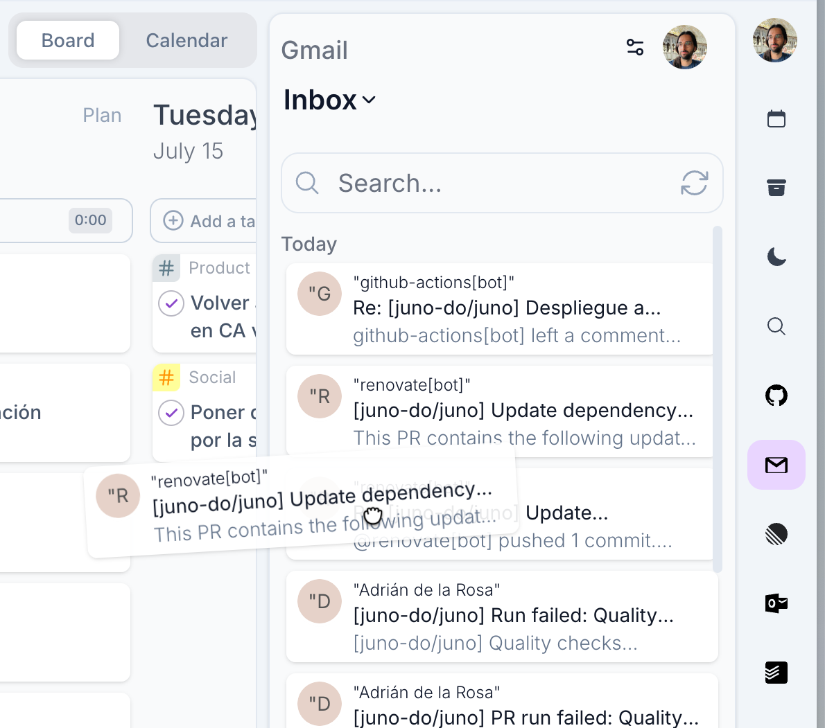 Turning Gmail messages into planned work