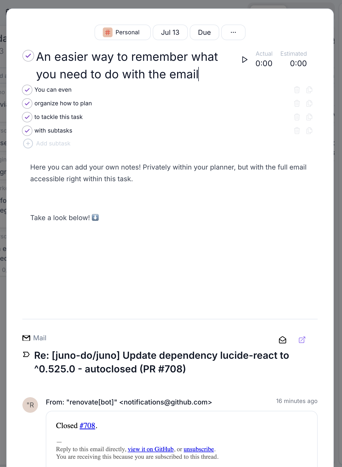 Gmail tasks inside Juno