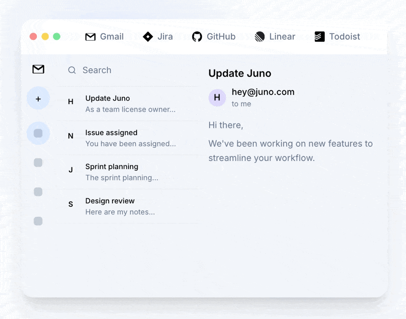 Integration inbox in Juno